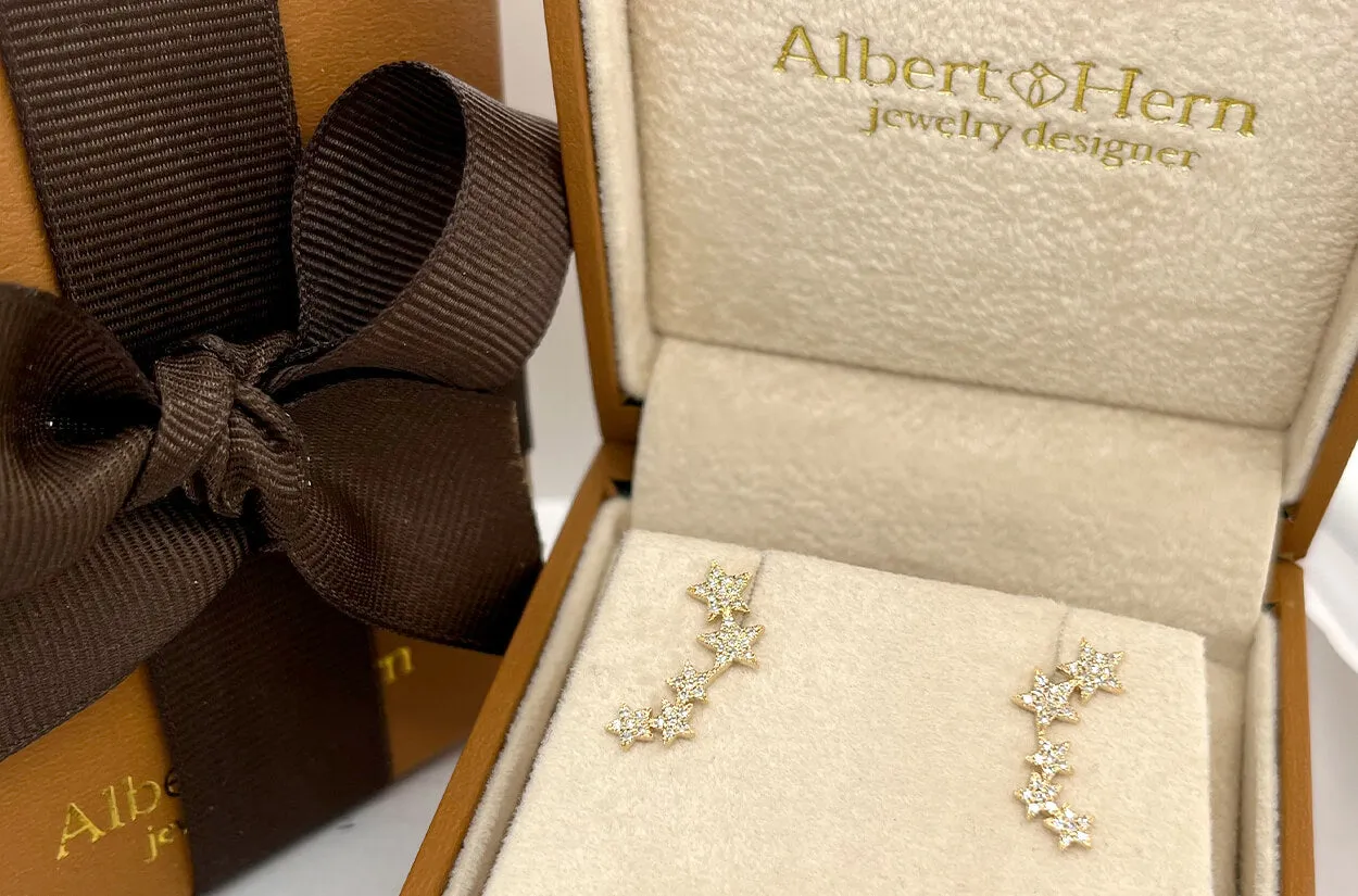 Earrings 14kt Gold Five Stars & Diamonds Studs