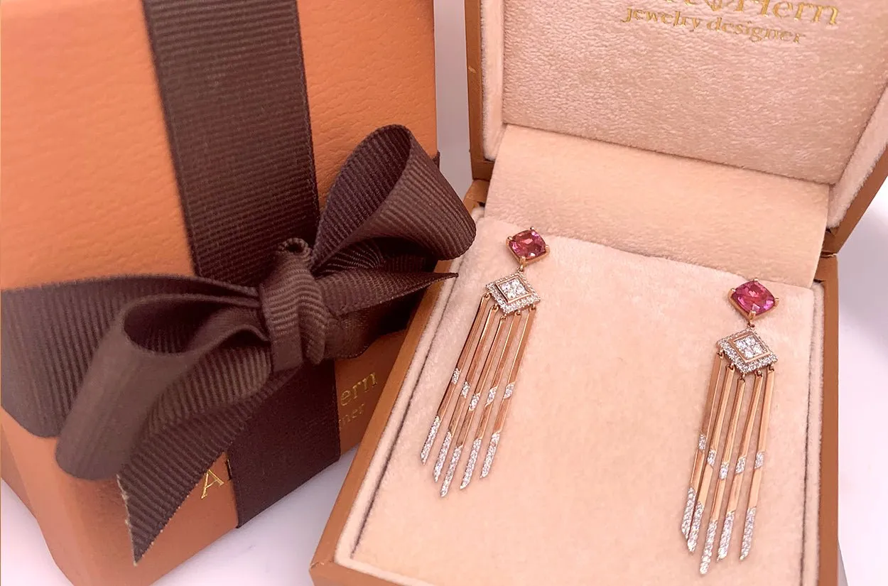 Earrings 14kt Gold Tourmaline & Diamonds Drop