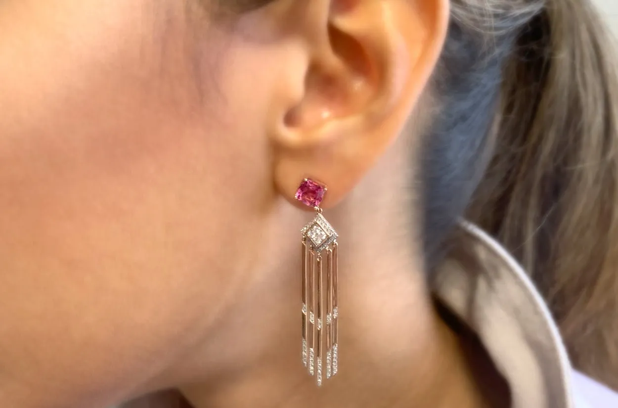 Earrings 14kt Gold Tourmaline & Diamonds Drop