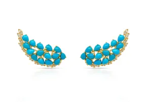 Earrings Wings 14k Yellow Gold Diamonds and Turquoise