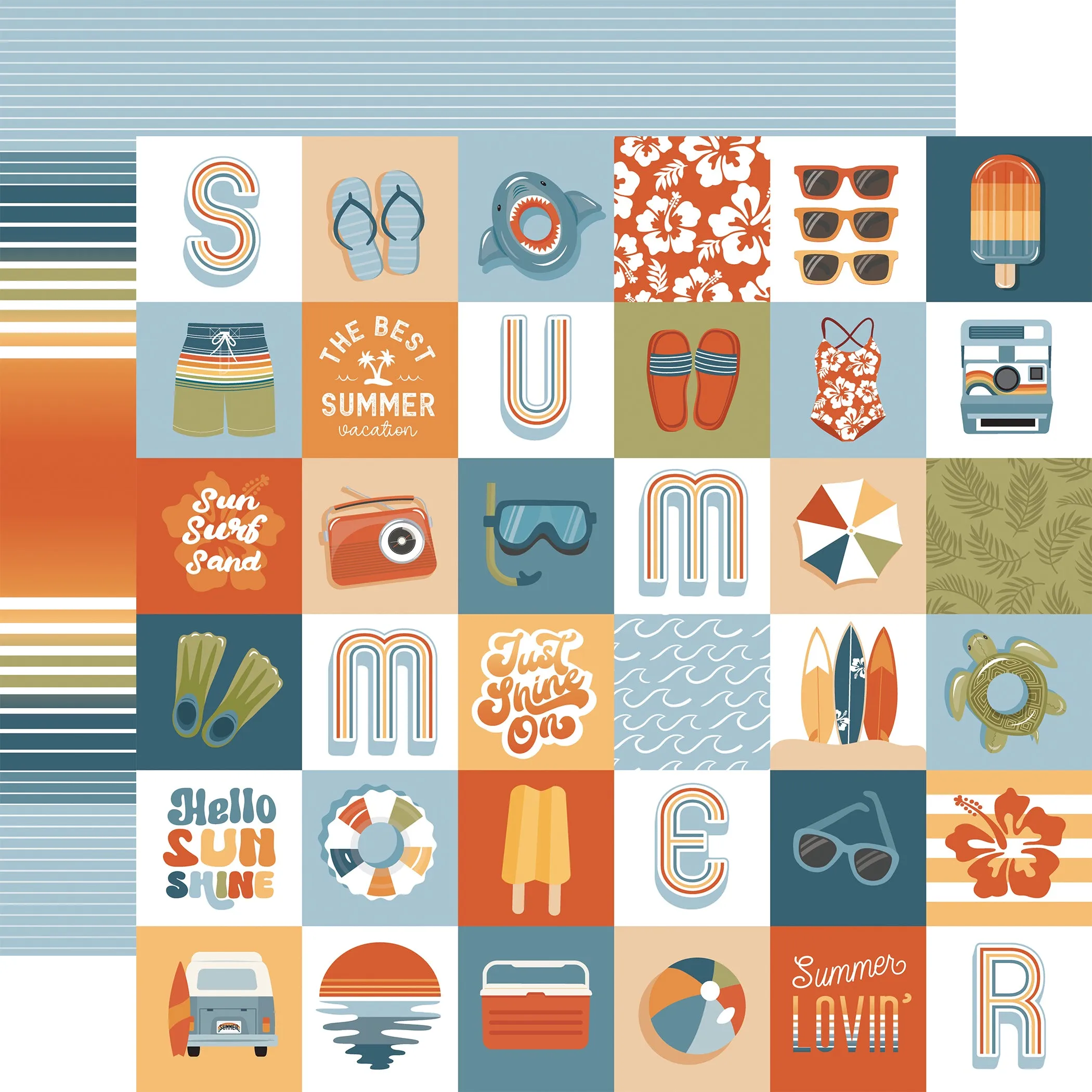 Echo Park - Summer Vibes - 12x12 Single Sheet / 2x2 Journaling Cards
