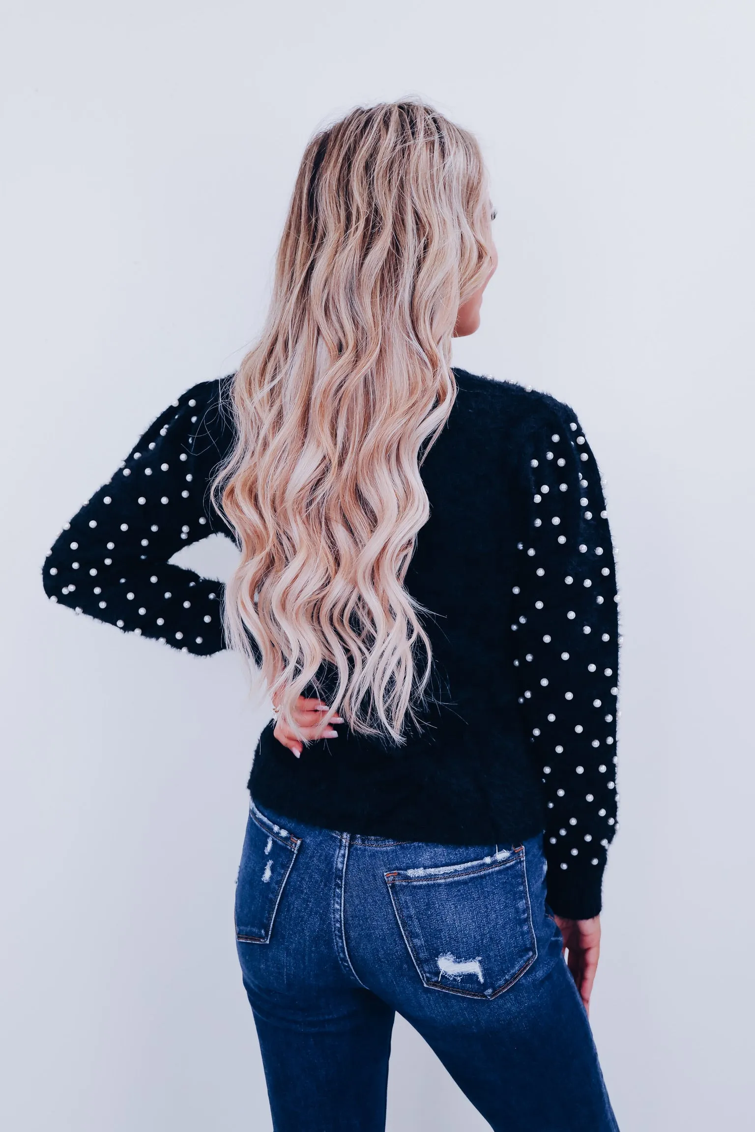 Ella Eyelash Knit Adorned Sweater - Black