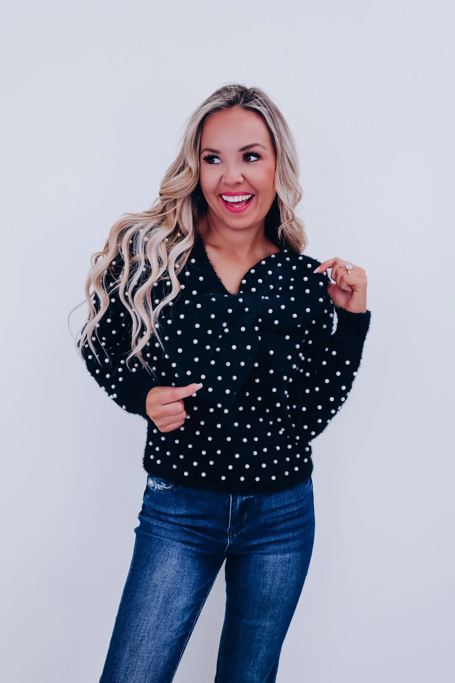 Ella Eyelash Knit Adorned Sweater - Black