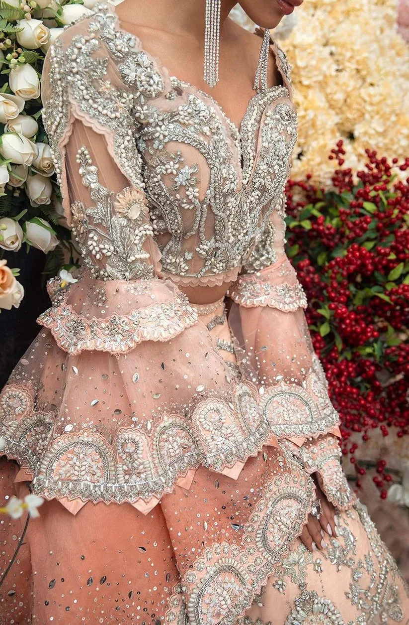 Embellished Bridal Peach Lehenga For Walima Bridal Wear