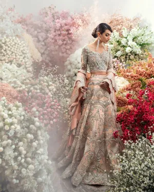 Embellished Bridal Peach Lehenga For Walima Bridal Wear