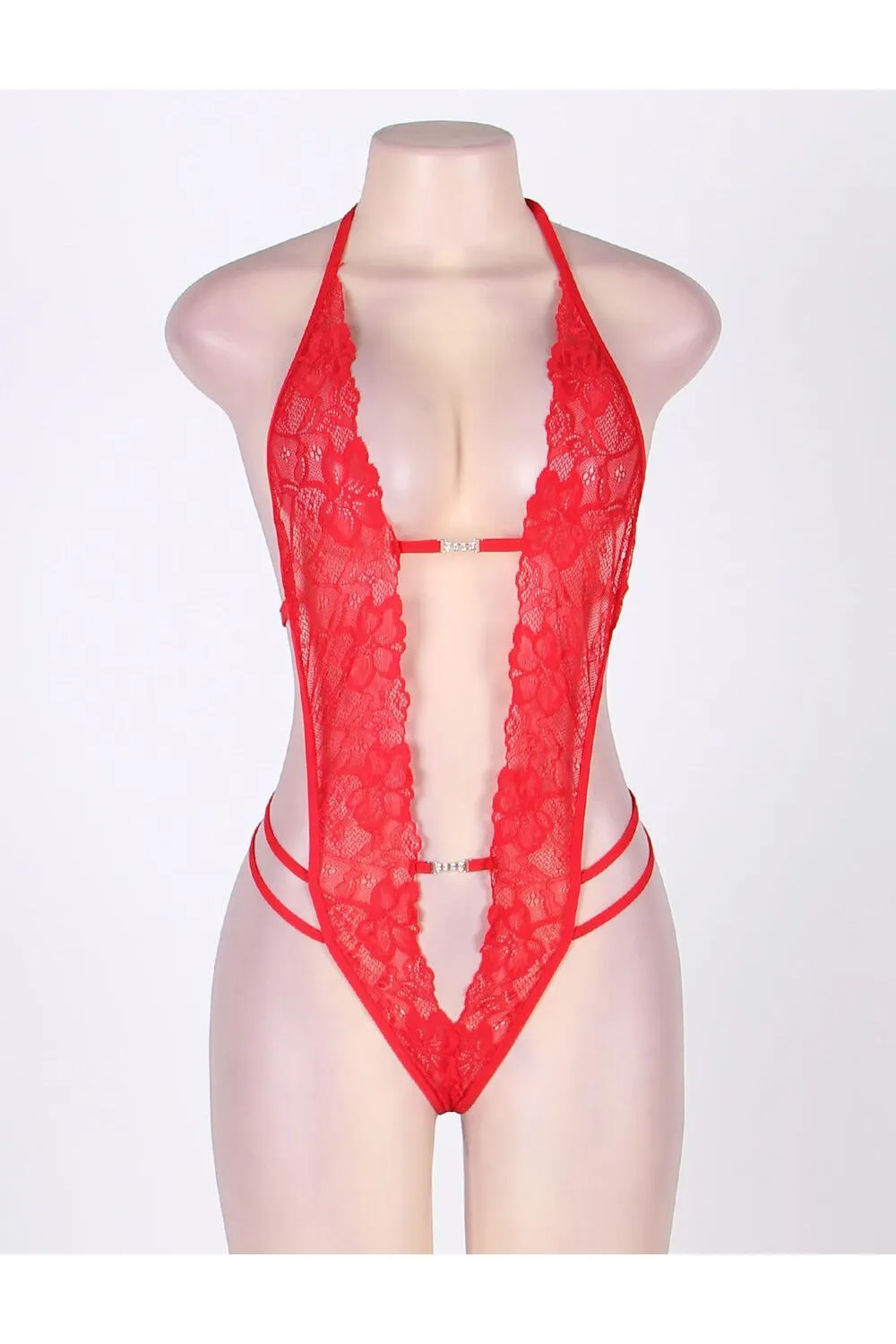 Embellished Crotchless Lace Teddy