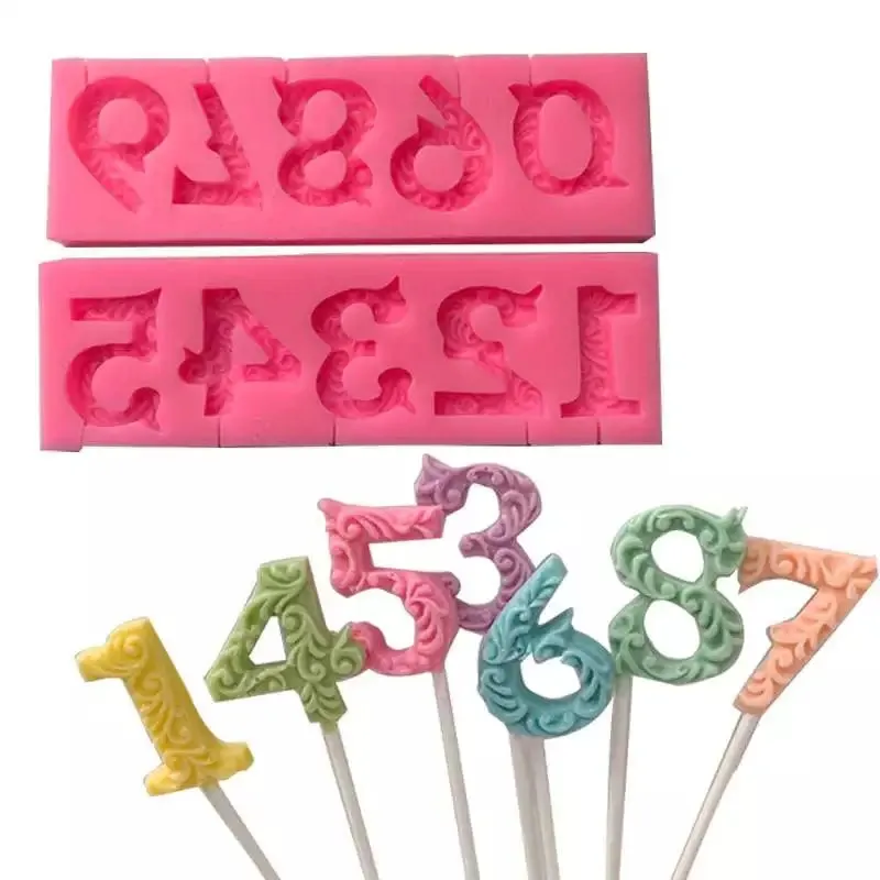 EMBELLISHED NUMBERS MOULD 0-9 WITH LOLLIPOP HOLE