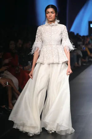 Embellished Peplum with Organza Sharara Trousers