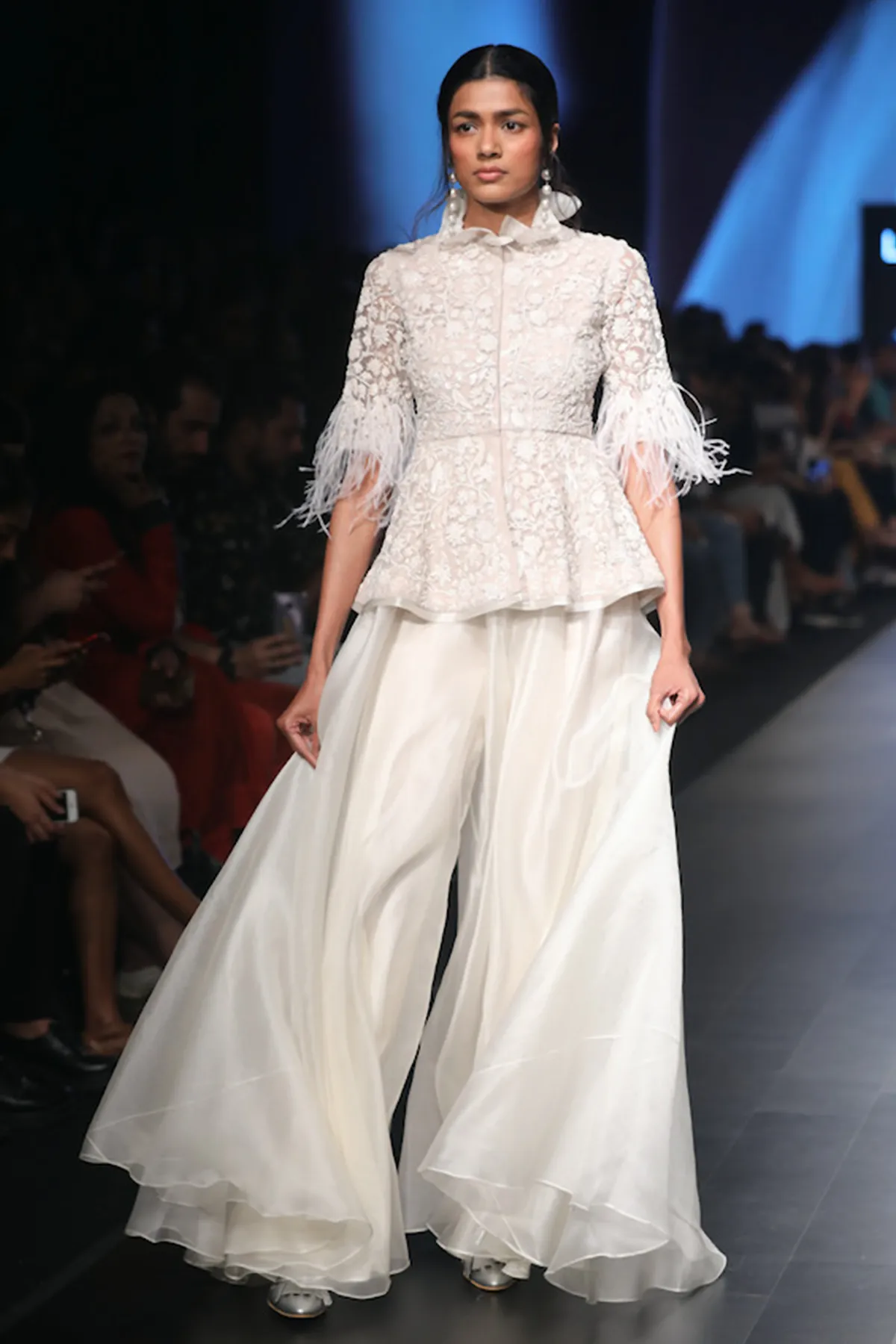 Embellished Peplum with Organza Sharara Trousers