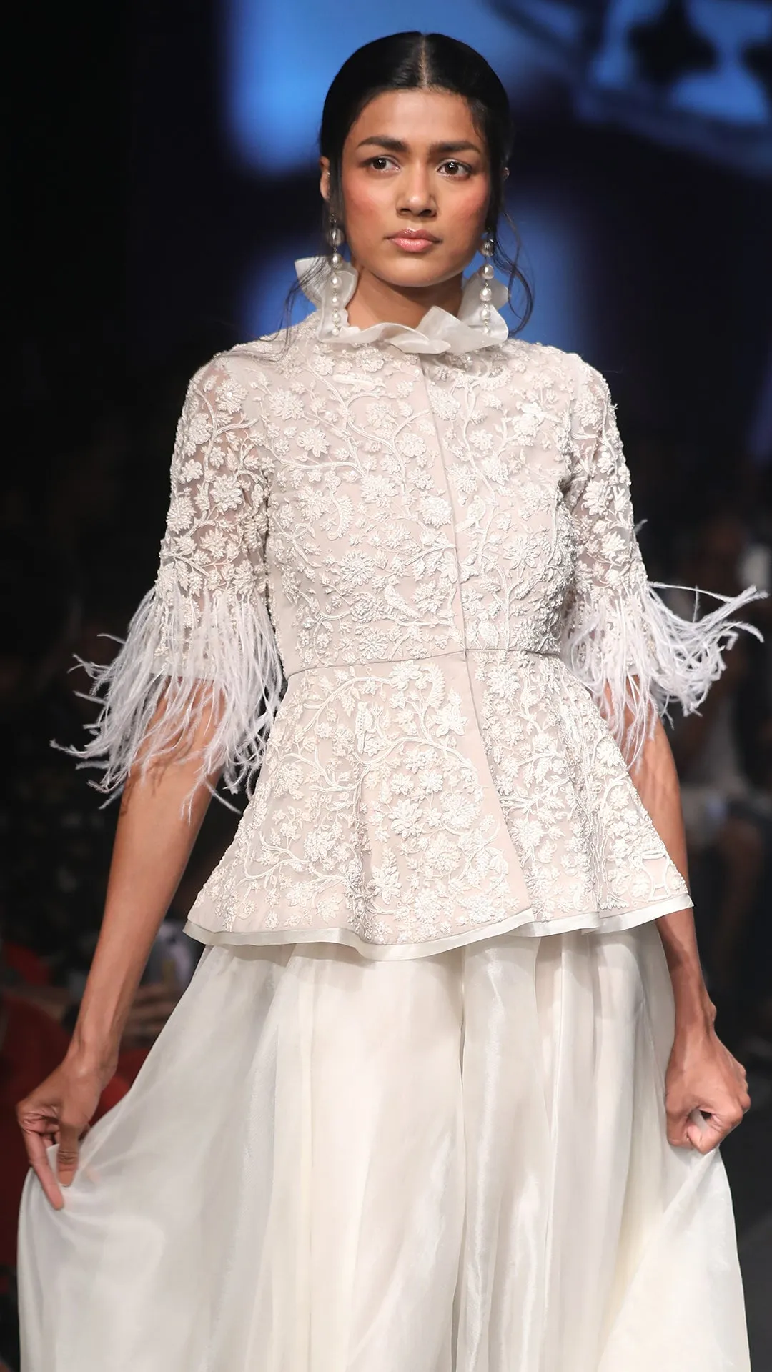 Embellished Peplum with Organza Sharara Trousers
