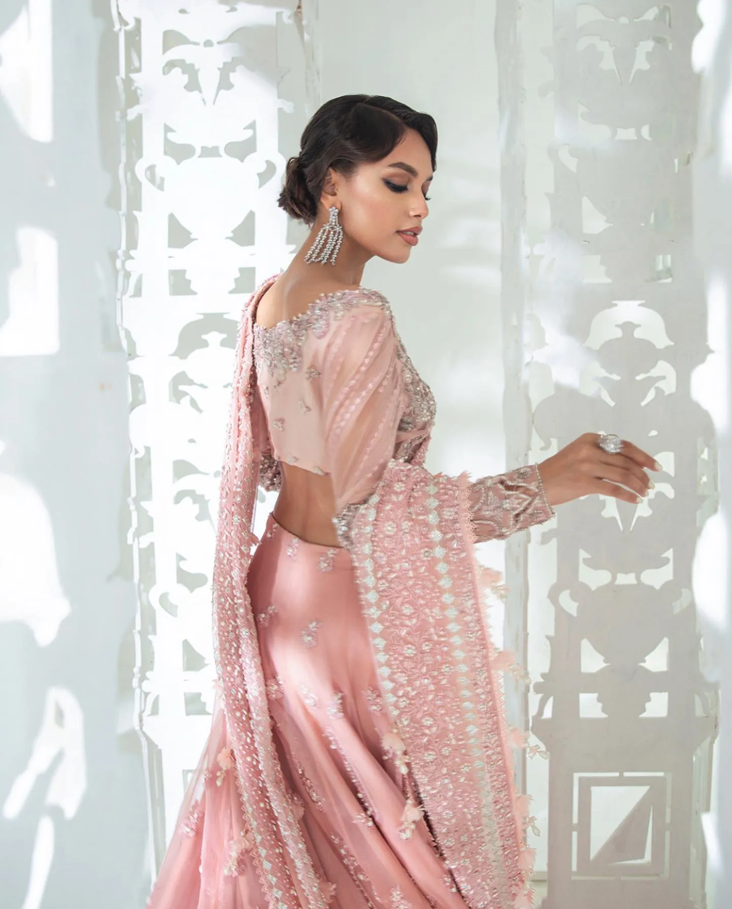 Embellished Pink and Silver Lehenga for Bridal Wear