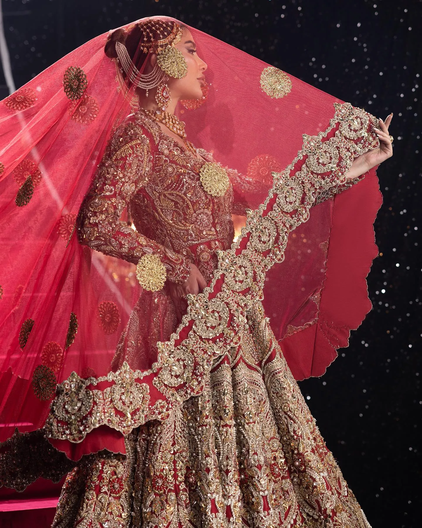 Embellished Red Lehenga Gown Pakistani Bridal Dresses