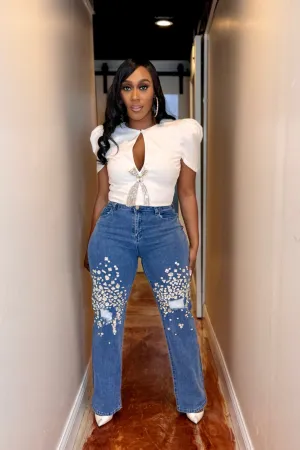 EMBELLISHED RHINESTONE JEANS