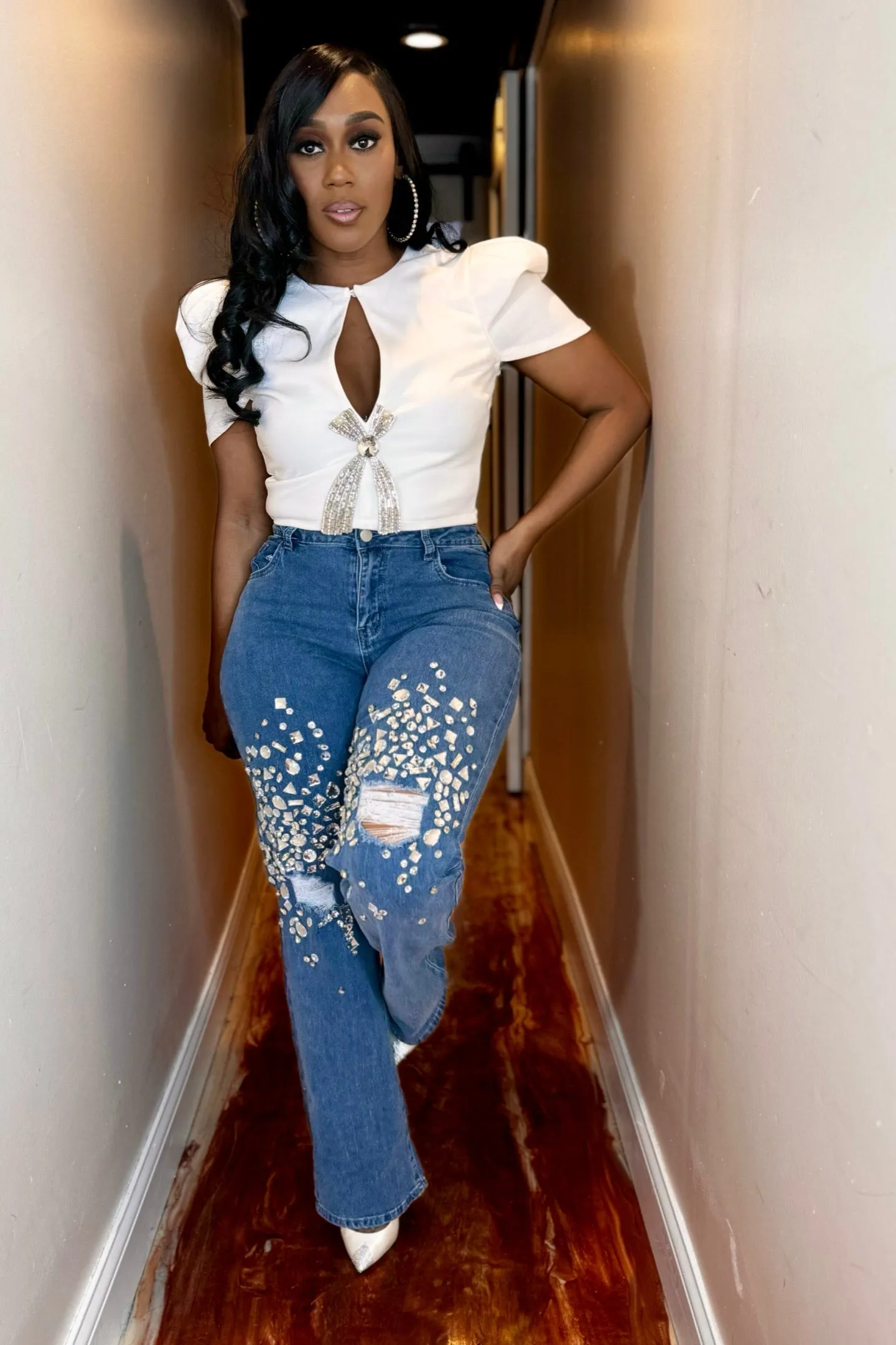 EMBELLISHED RHINESTONE JEANS