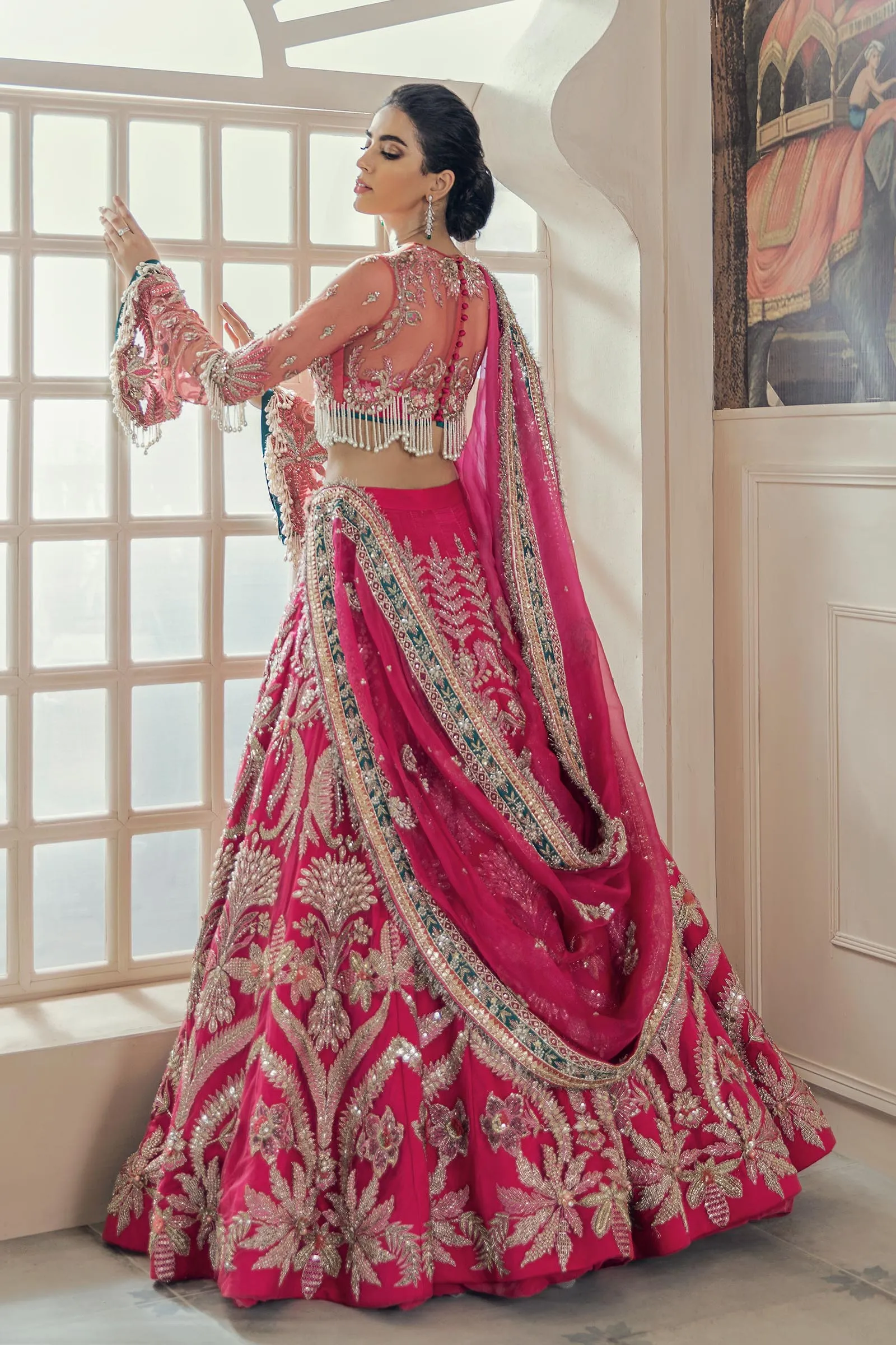 Embellished Shocking Pink Lehenga Choli for Bridal Wear
