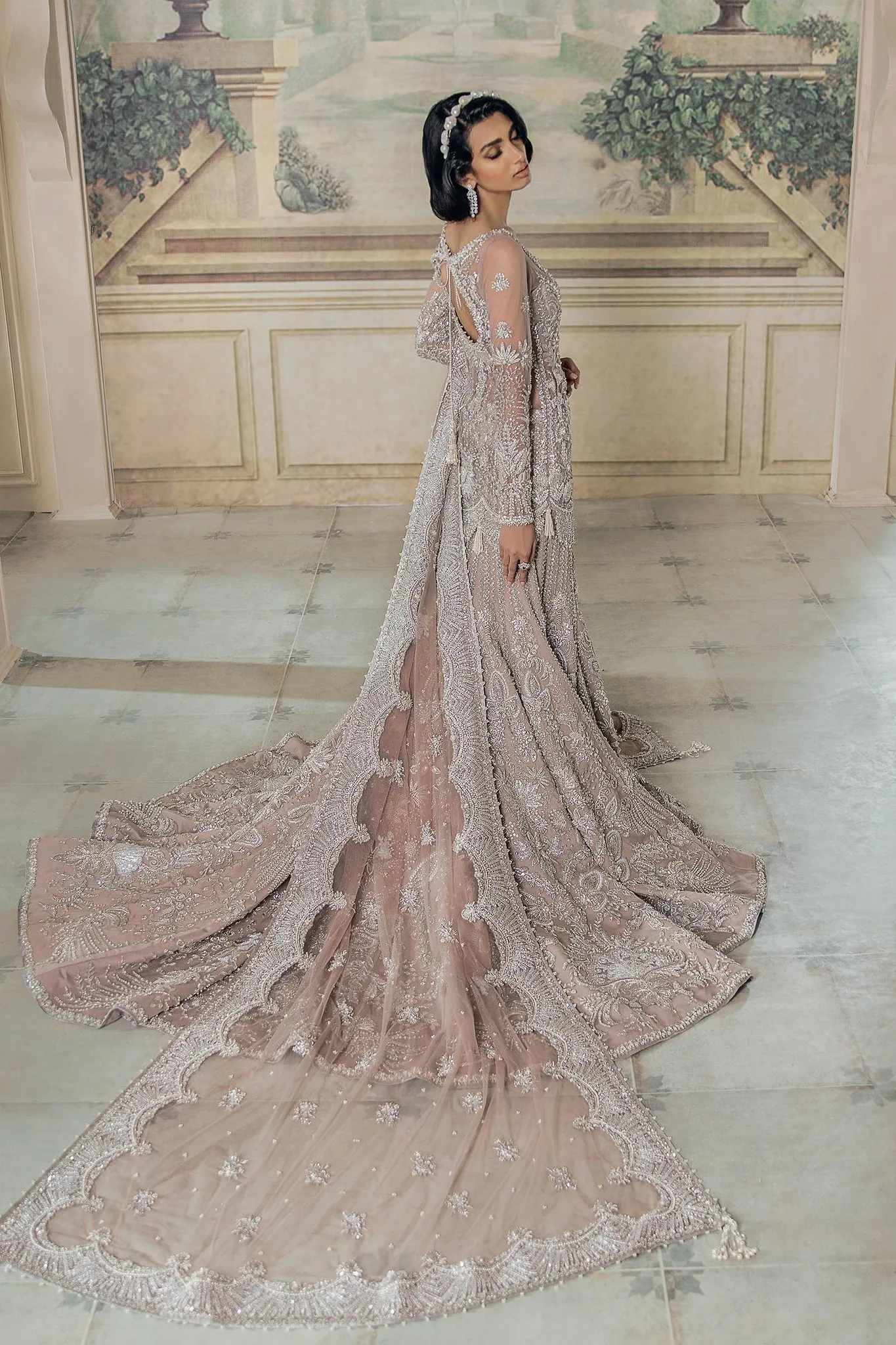 Embellished Silver Grey Mermaid Lehenga for Bridal Wear