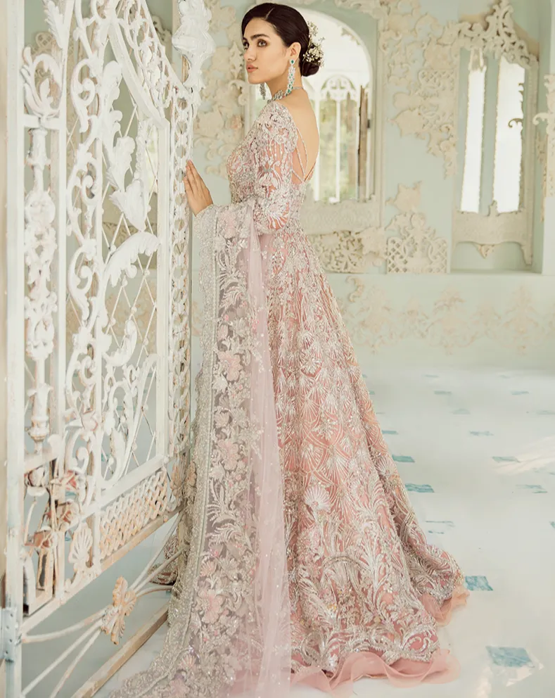 Embellished Silver Pink Bridal Lehenga for Bridal Wear