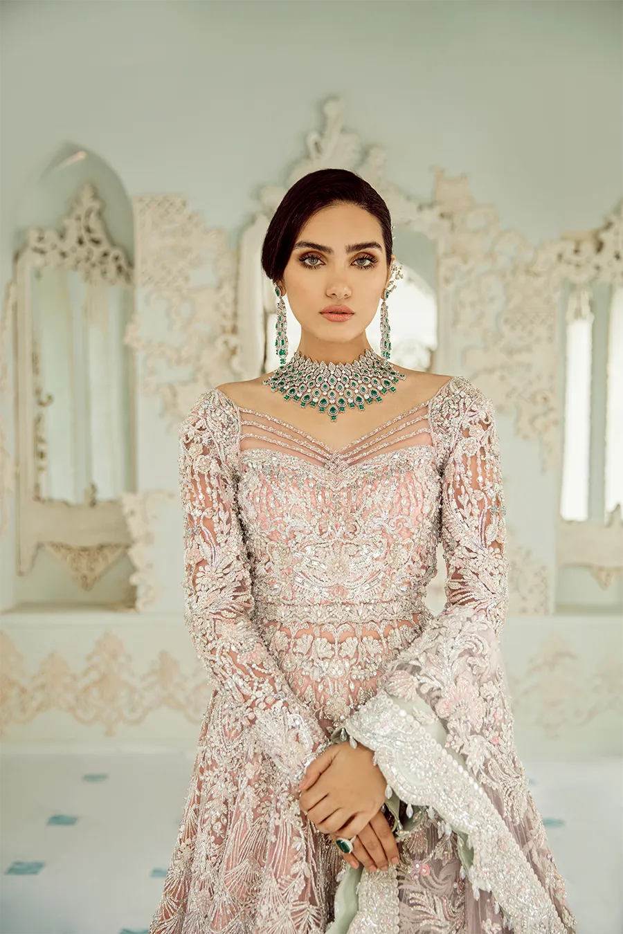 Embellished Silver Pink Bridal Lehenga for Bridal Wear