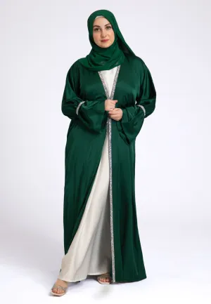 Emerald Green Satin Open Abaya Set