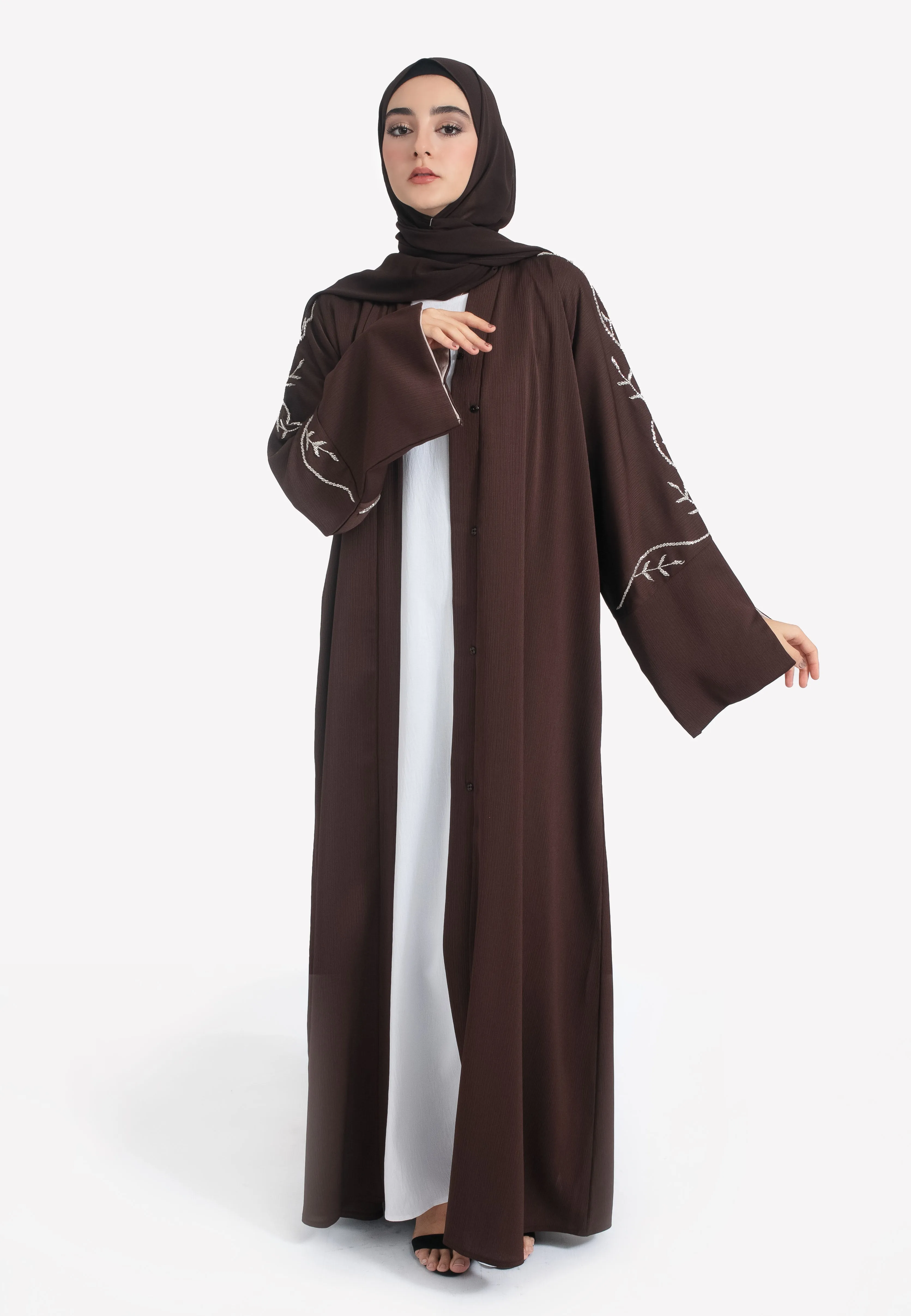 Espresso Embellished Open Abaya