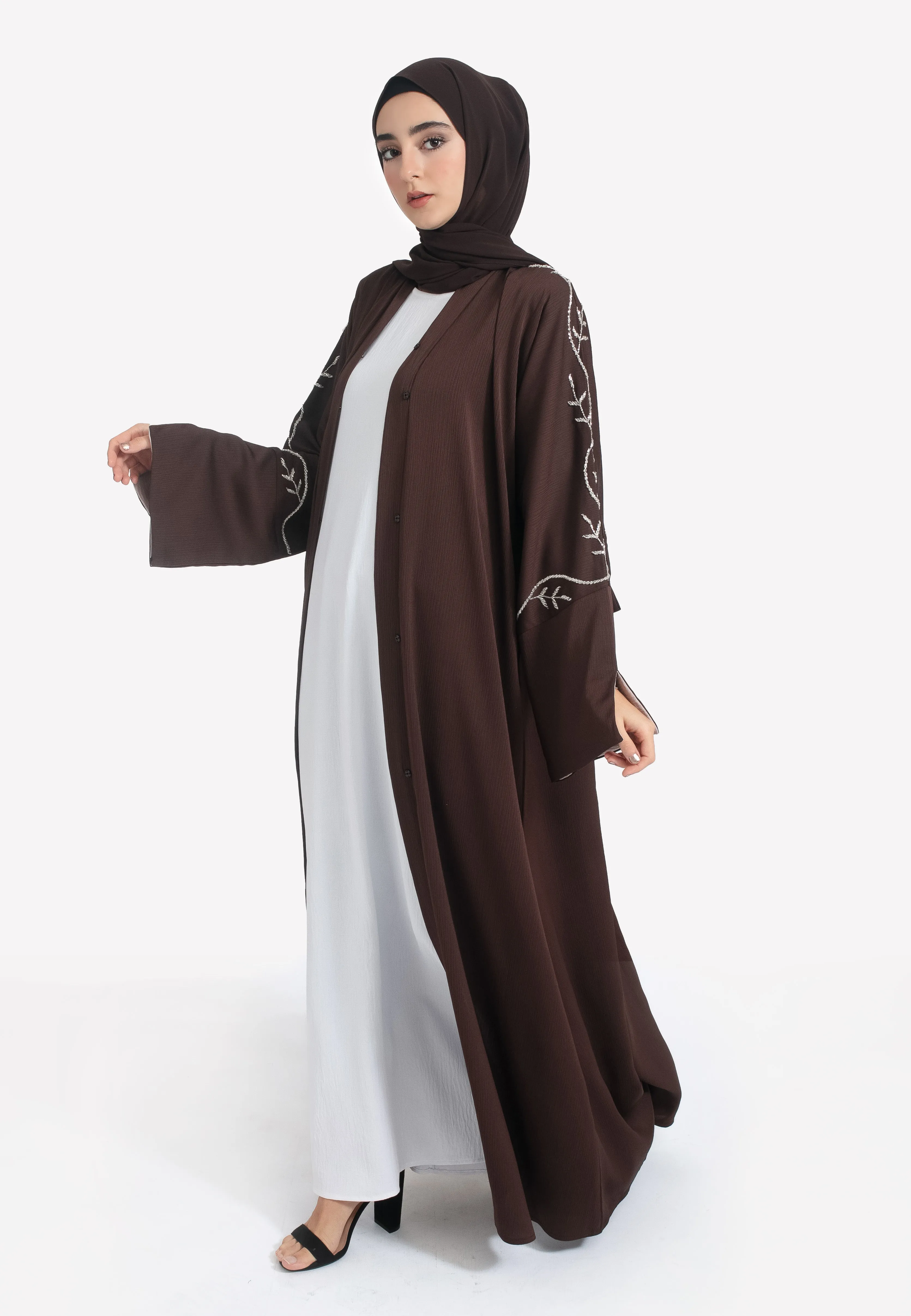 Espresso Embellished Open Abaya