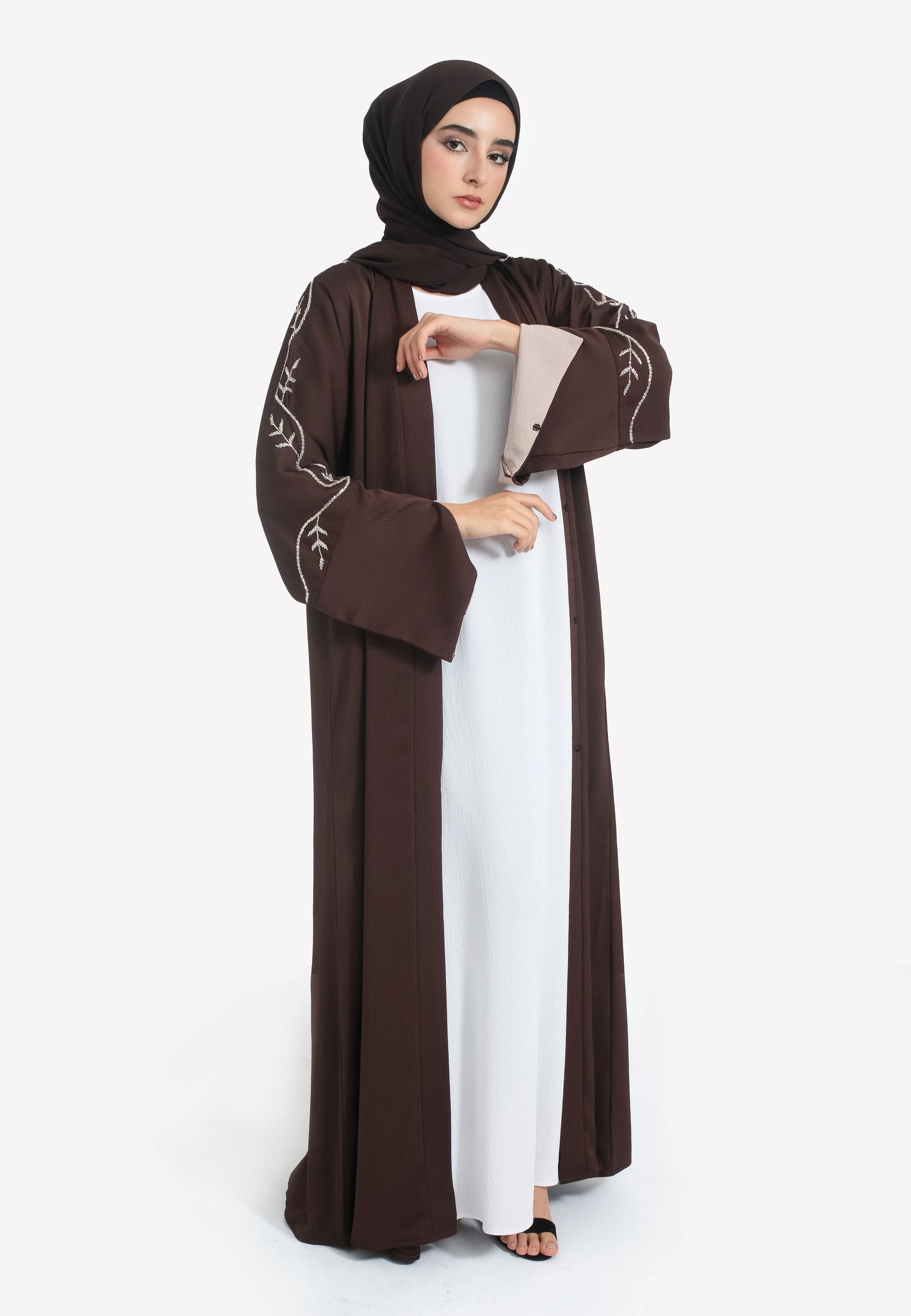 Espresso Embellished Open Abaya