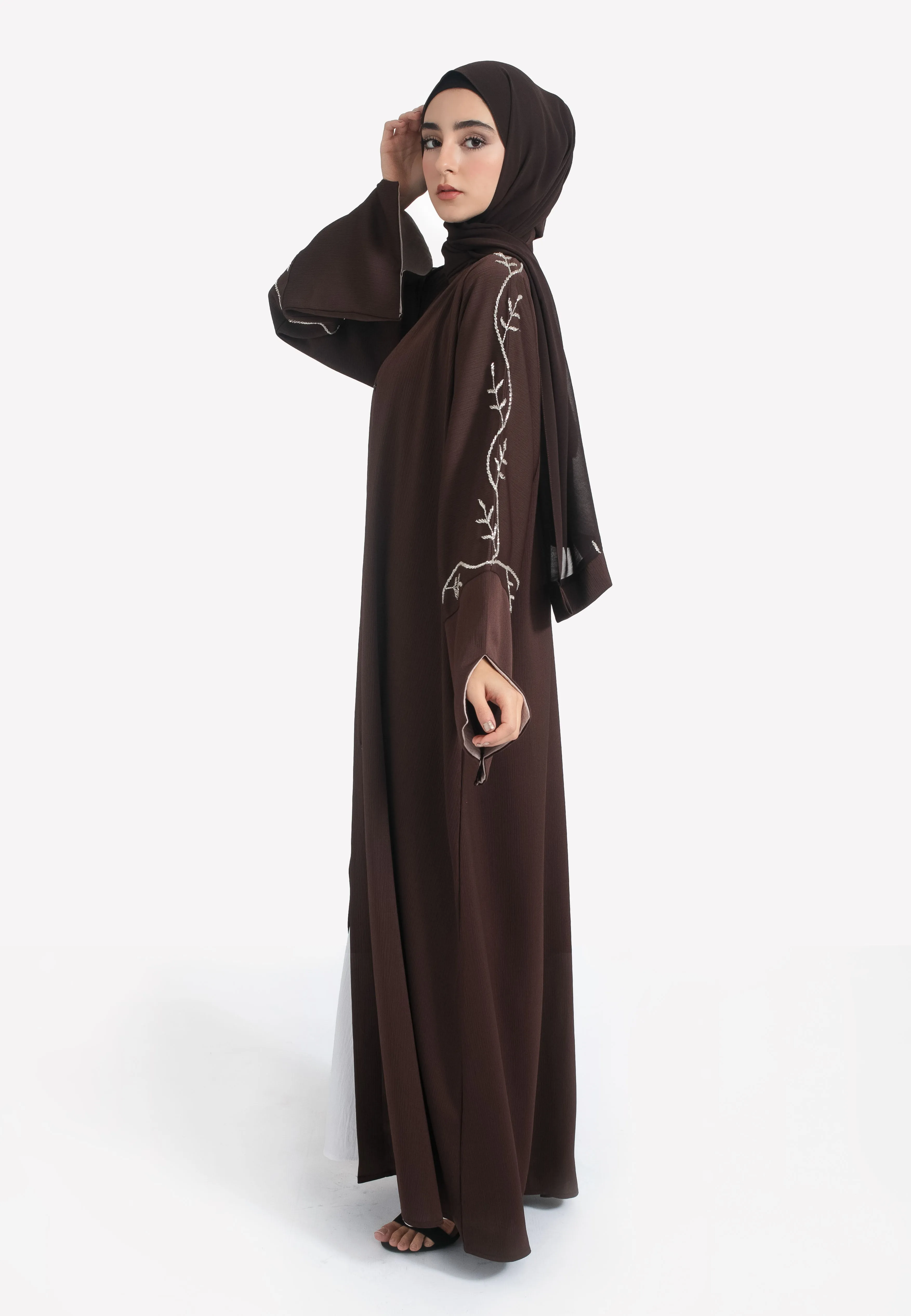 Espresso Embellished Open Abaya