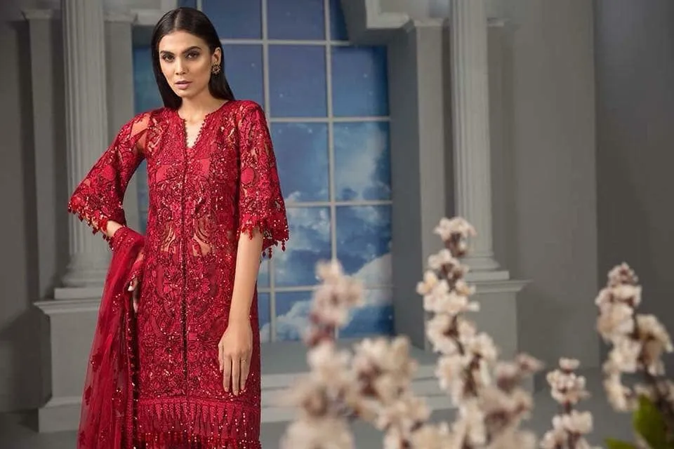 Fancy Designer Dress In Beutifull Red Color Model# C 1744