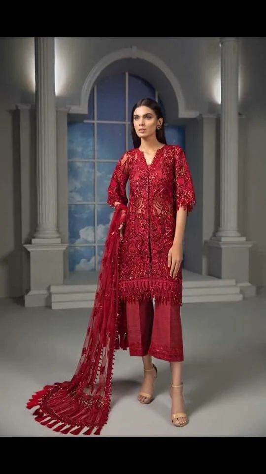 Fancy Designer Dress In Beutifull Red Color Model# C 1744