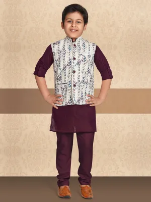 Festive Wine Hue Kurta Set Adorned With Bandi Jacket