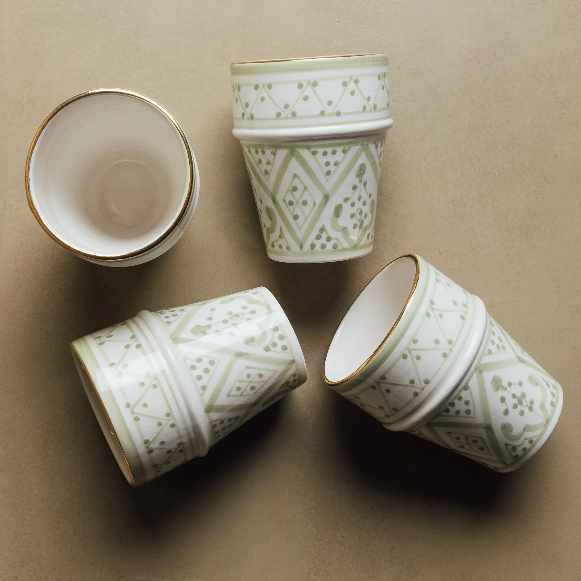 Fez Green Cup - Moroccan Dinnerware Adorned with 12 Carat Gold Accents