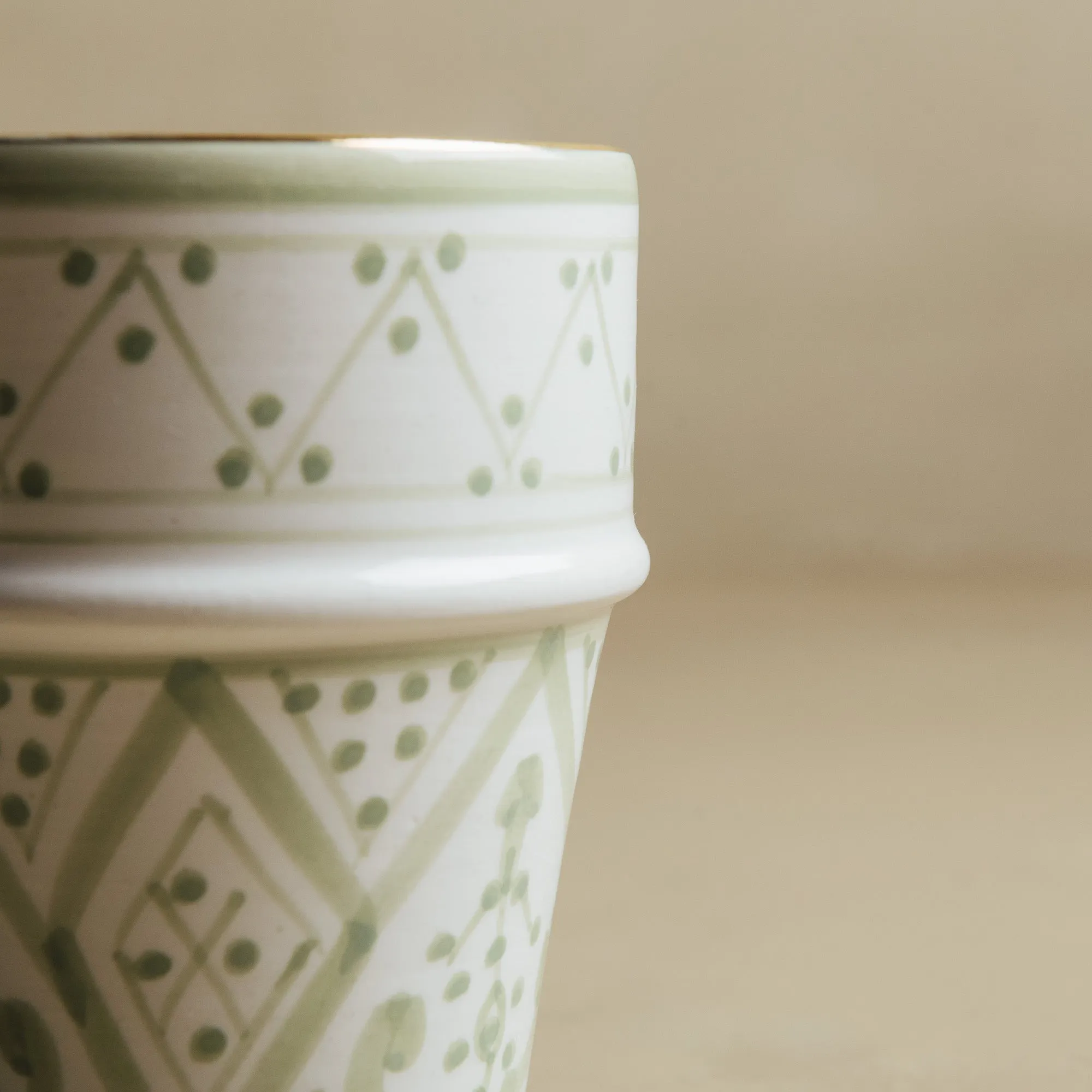 Fez Green Cup - Moroccan Dinnerware Adorned with 12 Carat Gold Accents