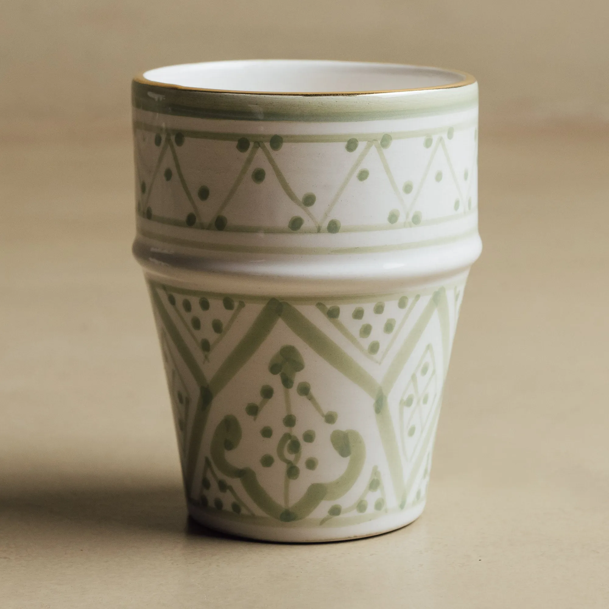 Fez Green Cup - Moroccan Dinnerware Adorned with 12 Carat Gold Accents