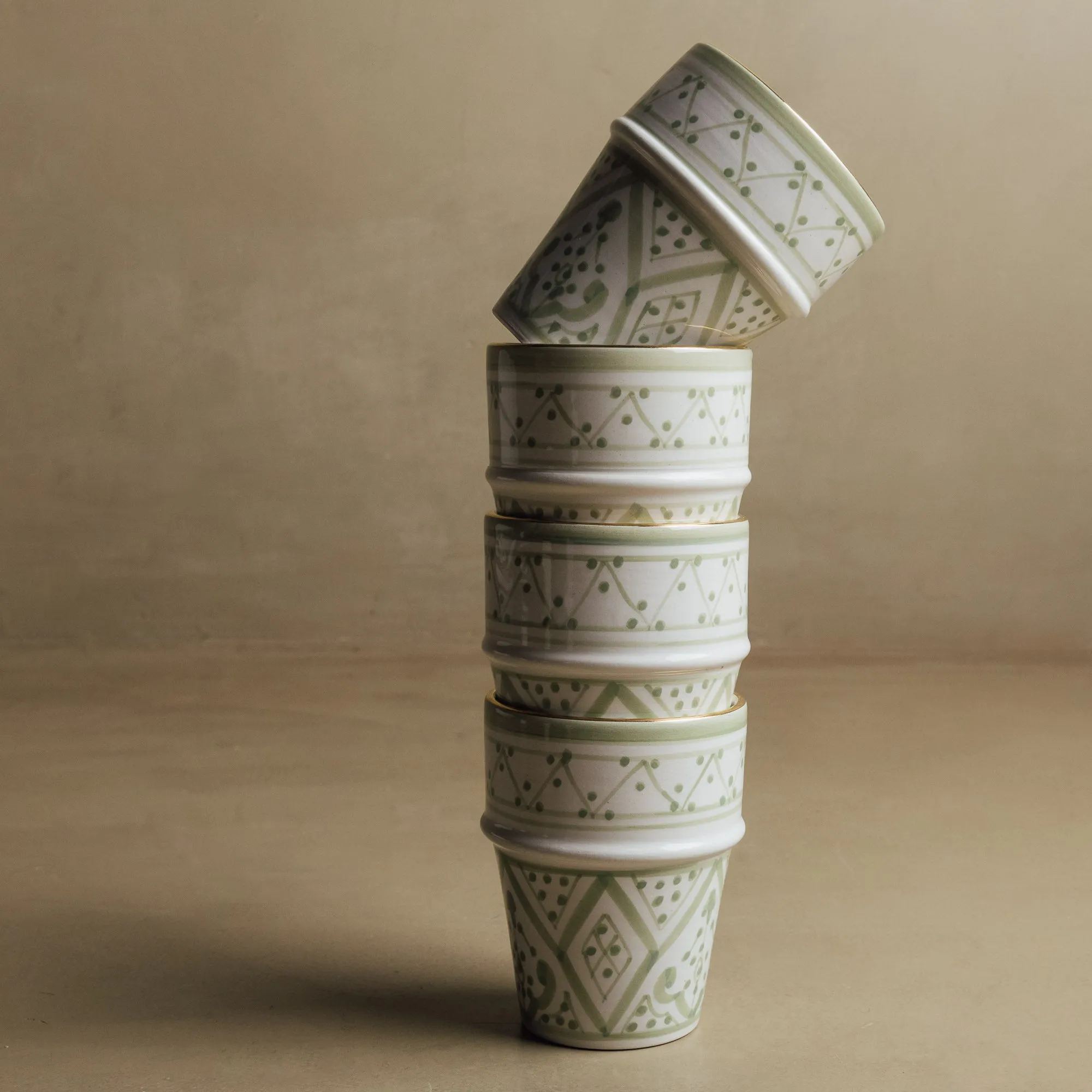 Fez Green Cup - Moroccan Dinnerware Adorned with 12 Carat Gold Accents