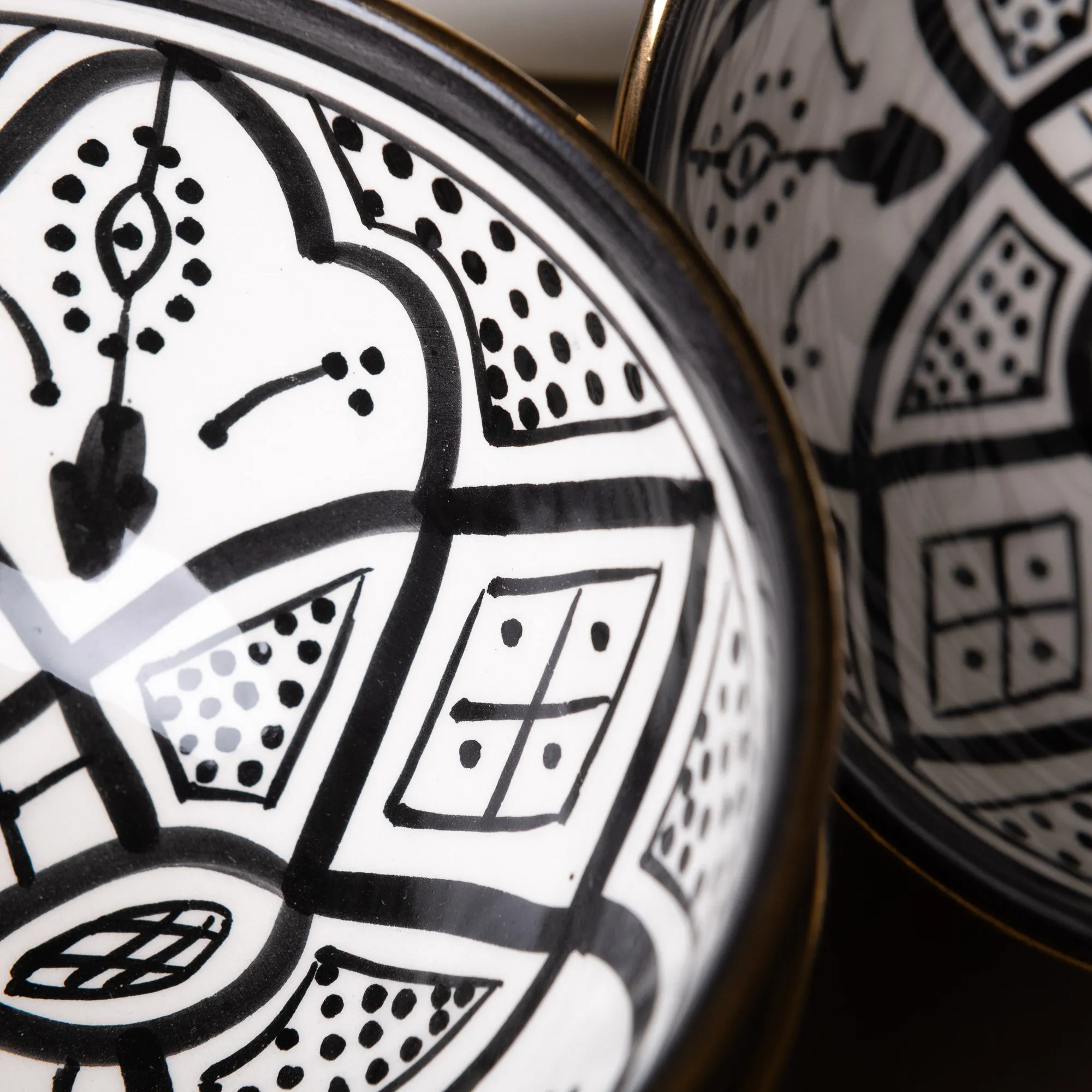 Fez Noir Bowl - Moroccan Dinnerware Adorned with 12 Carat Gold Accents