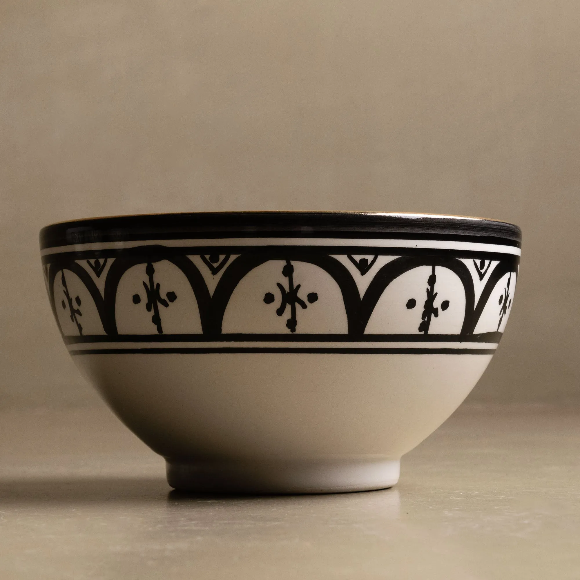 Fez Noir Bowl - Moroccan Dinnerware Adorned with 12 Carat Gold Accents