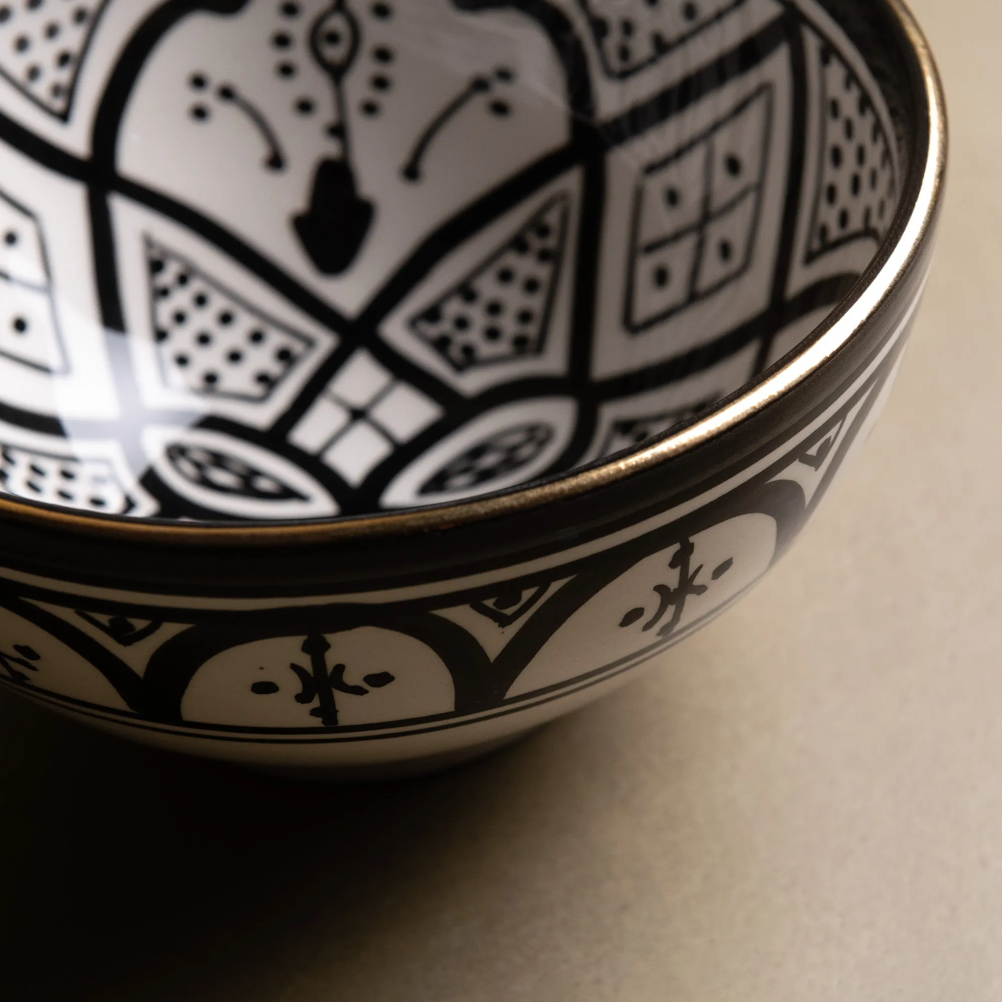 Fez Noir Bowl - Moroccan Dinnerware Adorned with 12 Carat Gold Accents
