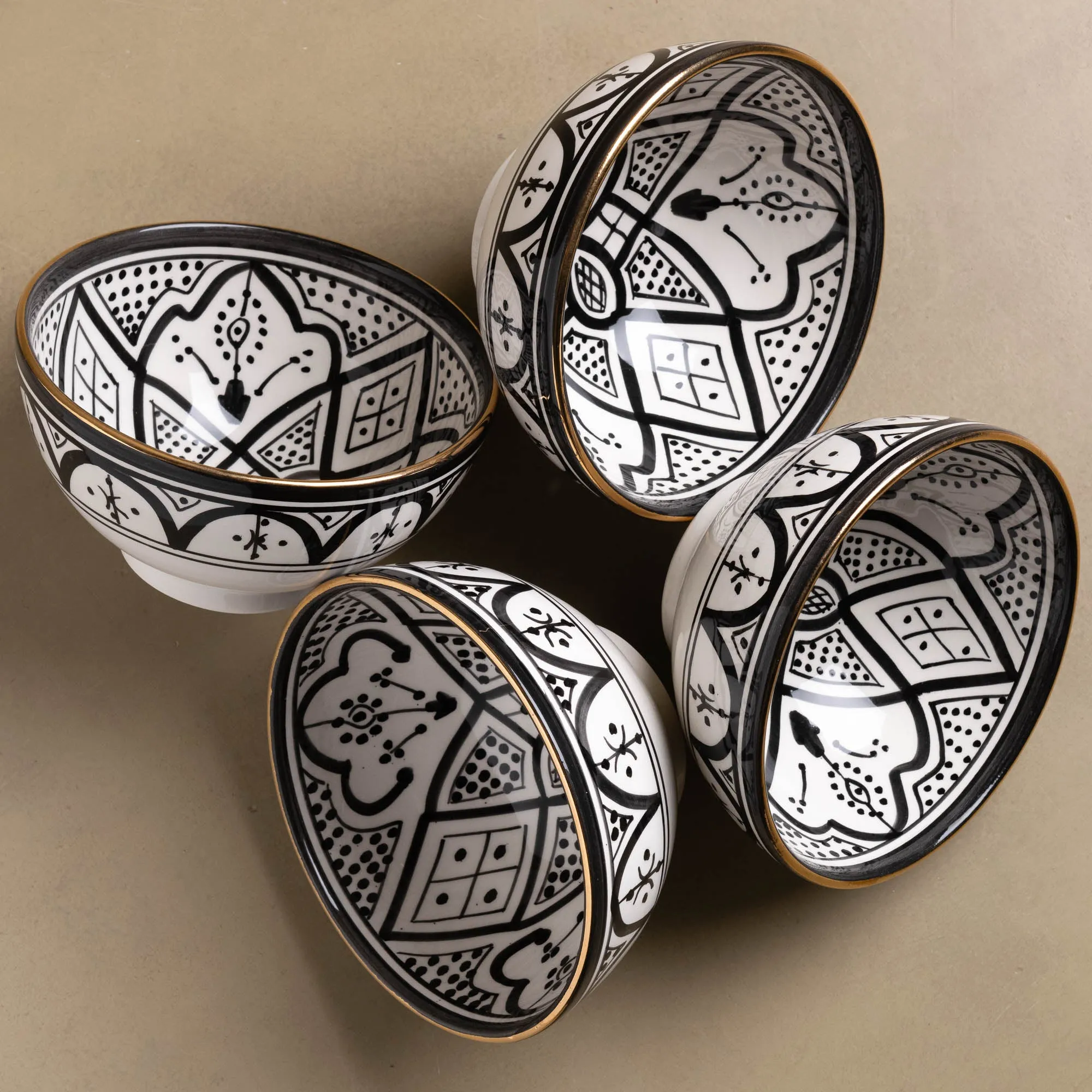 Fez Noir Bowl - Moroccan Dinnerware Adorned with 12 Carat Gold Accents