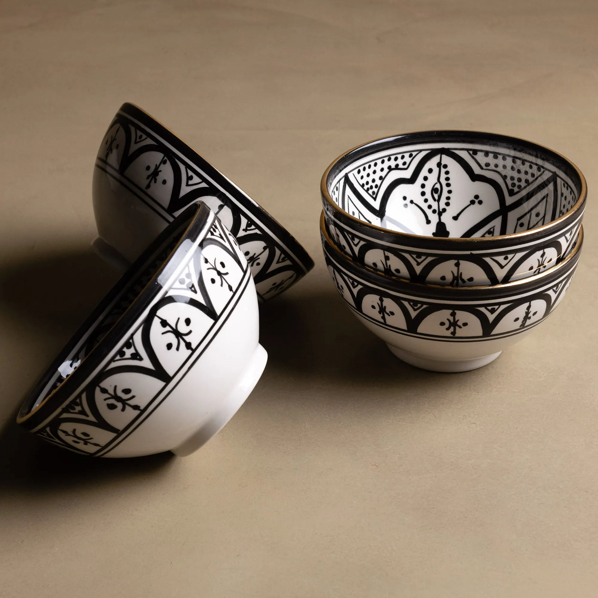 Fez Noir Bowl - Moroccan Dinnerware Adorned with 12 Carat Gold Accents