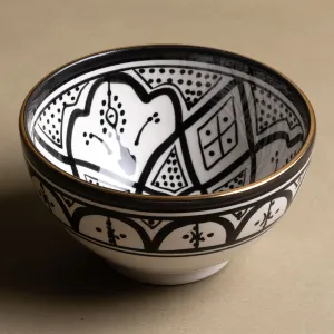 Fez Noir Bowl - Moroccan Dinnerware Adorned with 12 Carat Gold Accents