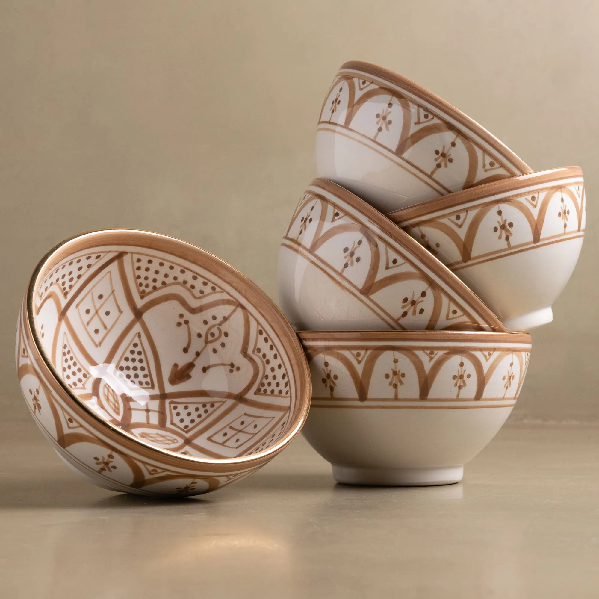 Fez Sand Bowl - Moroccan Dinnerware Adorned with 12 Carat Gold Accents
