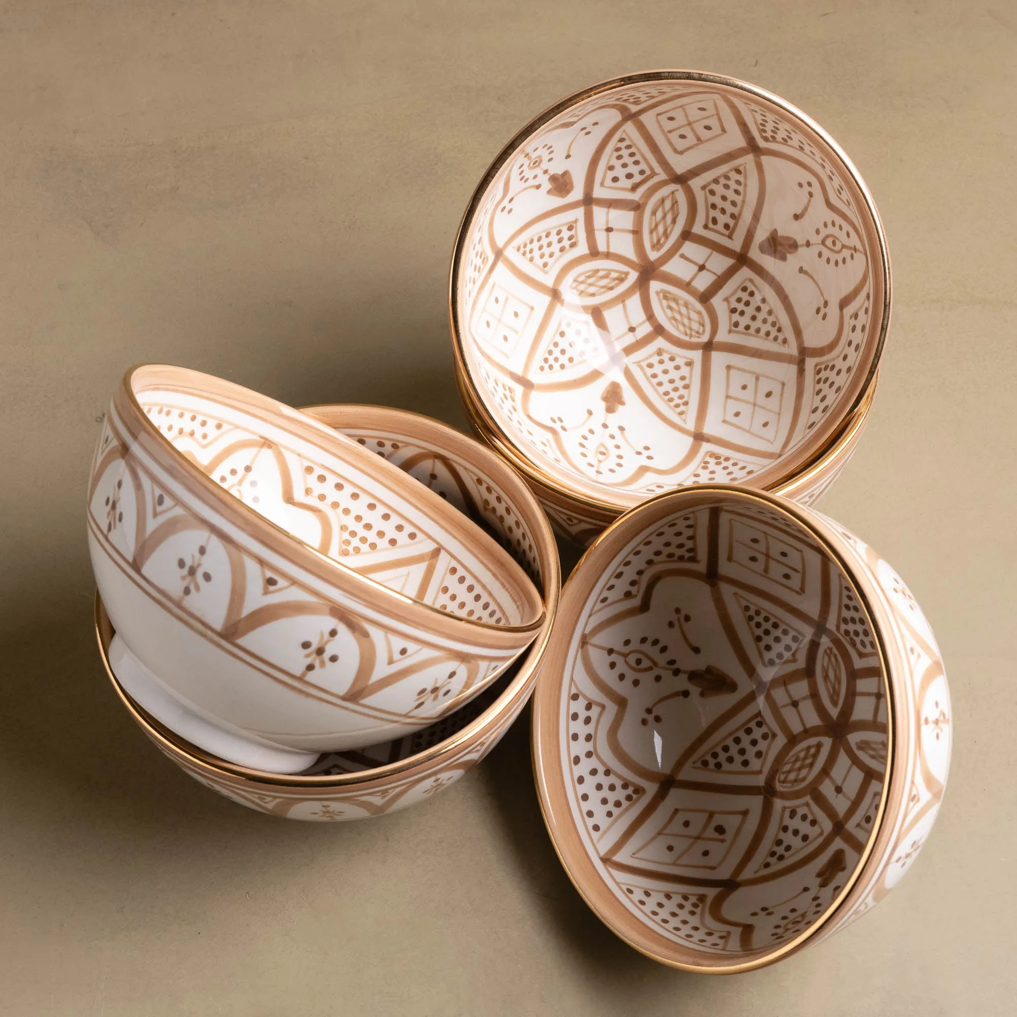 Fez Sand Bowl - Moroccan Dinnerware Adorned with 12 Carat Gold Accents