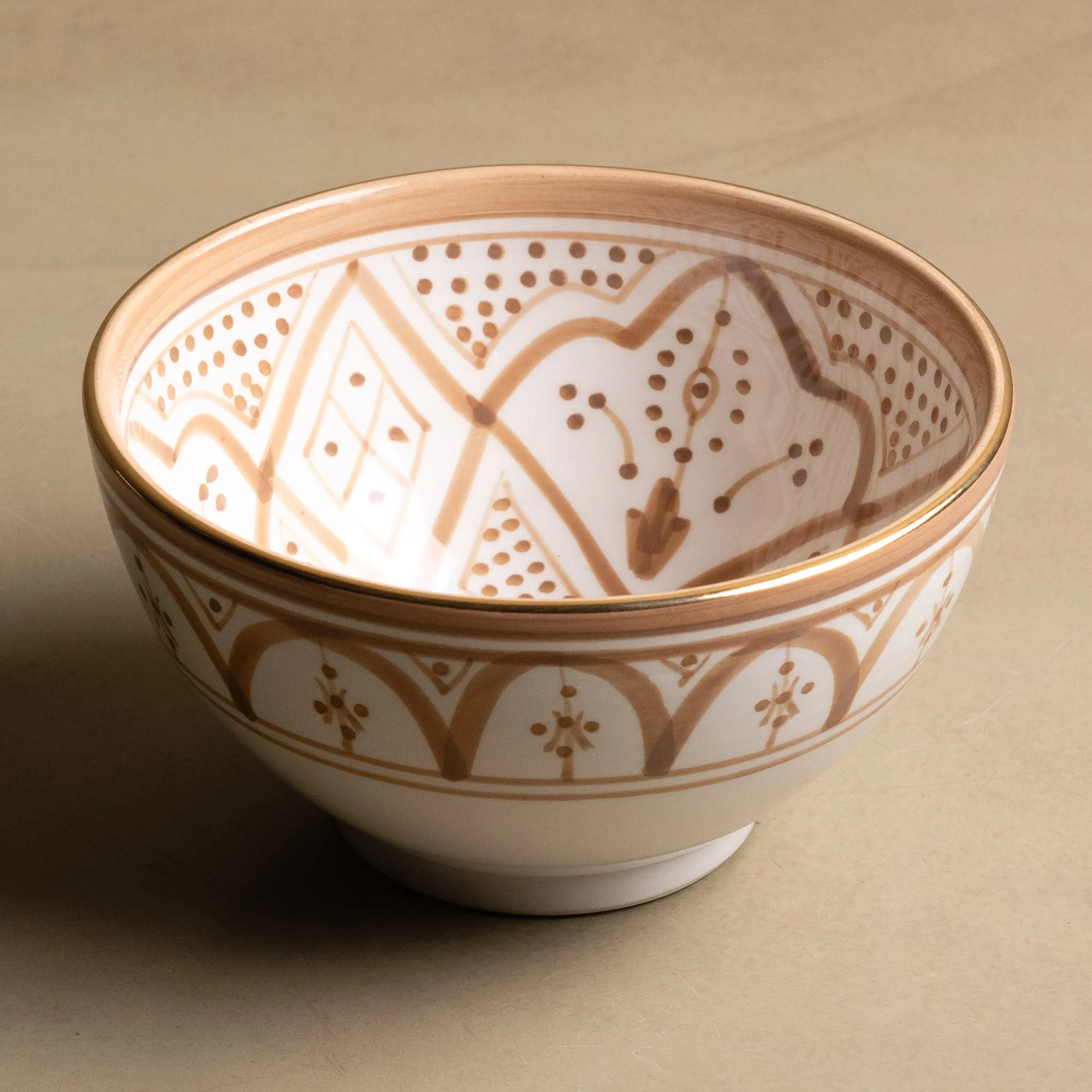 Fez Sand Bowl - Moroccan Dinnerware Adorned with 12 Carat Gold Accents
