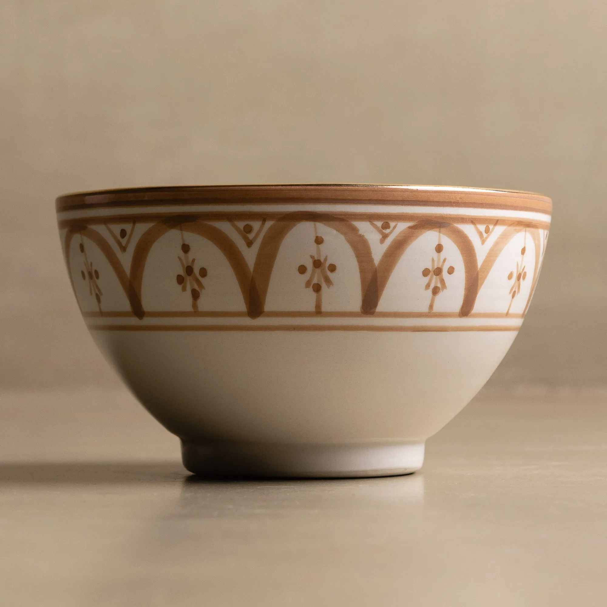 Fez Sand Bowl - Moroccan Dinnerware Adorned with 12 Carat Gold Accents
