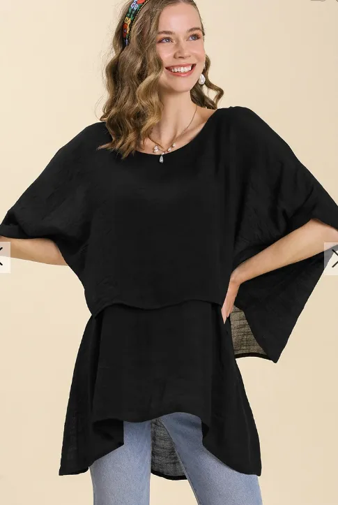 FINAL SALE WAS $42.99  7 Color Ways - Layered & Flowy Top with Cuffed Sleeves
