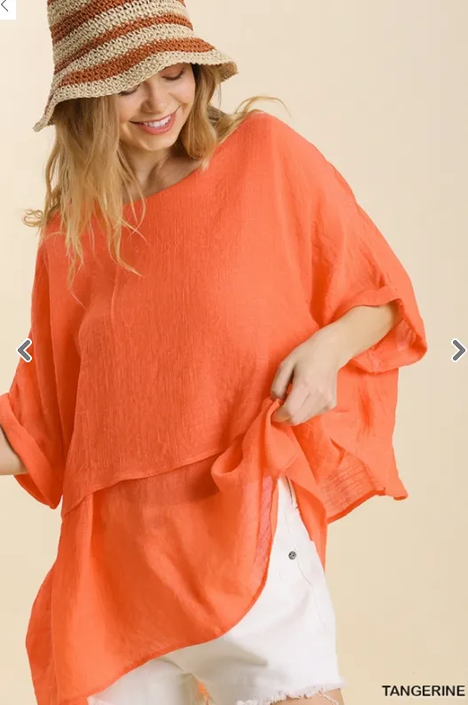 FINAL SALE WAS $42.99  7 Color Ways - Layered & Flowy Top with Cuffed Sleeves