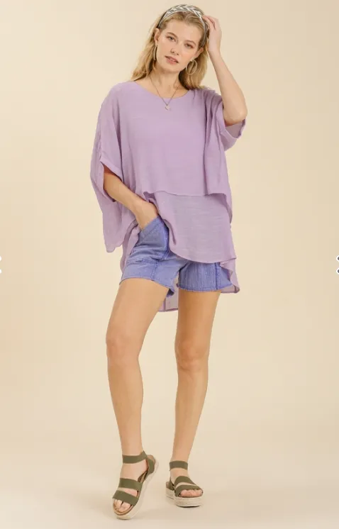 FINAL SALE WAS $42.99  7 Color Ways - Layered & Flowy Top with Cuffed Sleeves