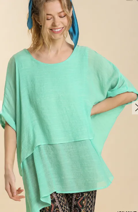 FINAL SALE WAS $42.99  7 Color Ways - Layered & Flowy Top with Cuffed Sleeves