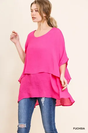 FINAL SALE WAS $42.99  7 Color Ways - Layered & Flowy Top with Cuffed Sleeves