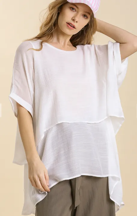 FINAL SALE WAS $42.99  7 Color Ways - Layered & Flowy Top with Cuffed Sleeves